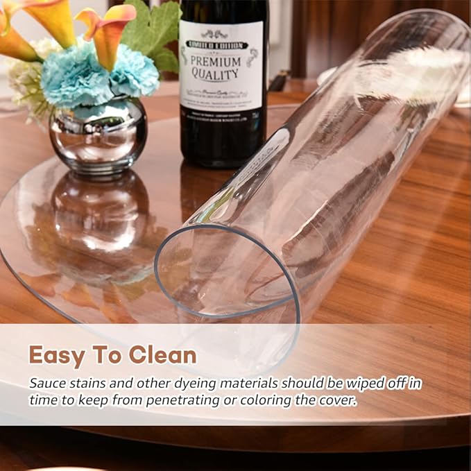 RostiKong 46 Inch Round Clear Plastic Table Top Protector PVC Tablecloth Cover Vinyl Cover Easy Clean Waterproof Furniture Topper Pad for Wood Dining Living Room Accent Coffee Patio Table Mat Desk Pad