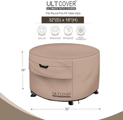 ULTCOVER Patio Fire Pit Table Cover Round 32 inch Outdoor Waterproof Fire Bowl Cover