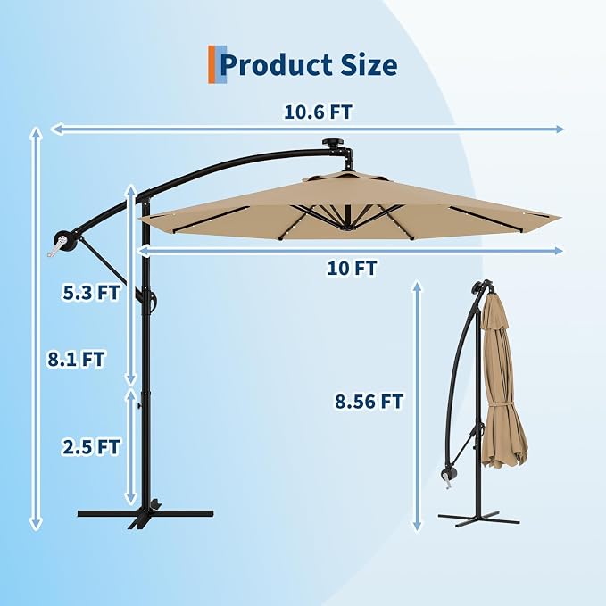 Garvee 10FT Solar Lights Offset Patio Umbrella - Image 4