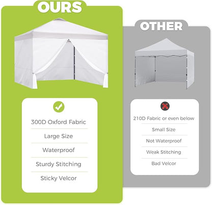 Instant Canopy Sidewalls for 10x10 Pop Up Canopy Tent, 300D Waterproof Material for Outdoor Events, Vendor Booths, and Privacy (Sidewalls Only, Canopy Not Included)(White, 10x10ft-3pcs)