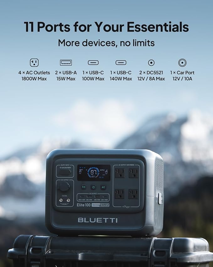 BLUETTI Solar Generator Elite 100 V2 with 2 200W Solar Panel (ship separately), 1024Wh Portable Power Station w/ 4 1800W AC Outlets, 35% Smaller, Ideal for Camping, Emergencies, Backup Power (2025New)