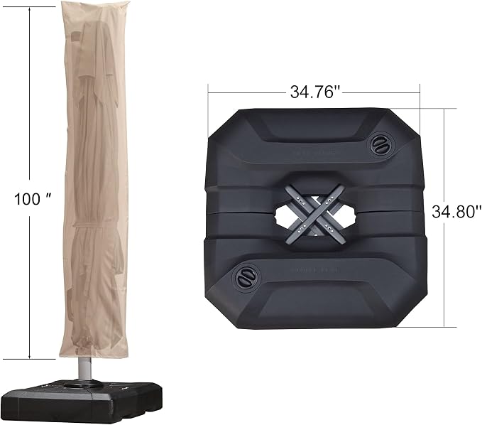 PURPLE LEAF Umbrella with Base & Cover 9' x 9' Custom Height Control Beige | - Image 3