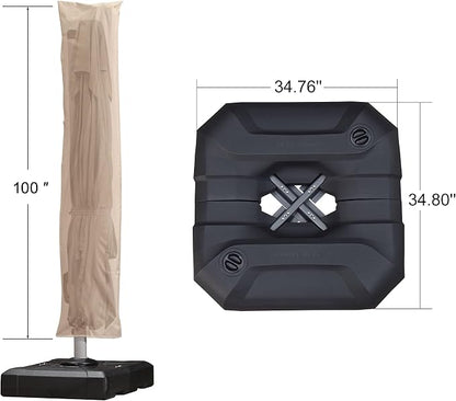 PURPLE LEAF Umbrella with Base & Cover 9' x 9' Custom Height Control Beige | - Image 3