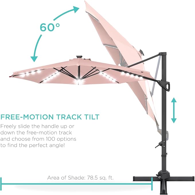 Best Choice Products 10ft Solar LED Cantilever Patio Umbrella, 360-Degree - Image 5