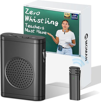Moman Voice Amplifier with Wireless Lavalier Microphone, Zero Whistling Low Latency Portable Speaker, Personal PA System with Wireless Clip on Mic for Teachers Classroom Yoga Tour Guide Meeting Coach