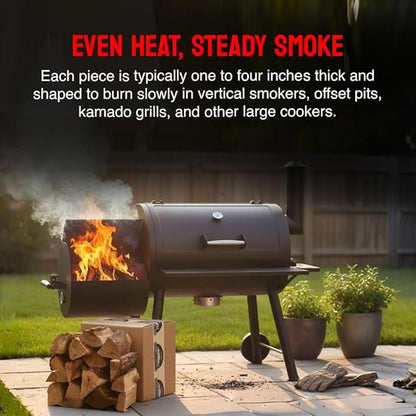 Smoking Wood Mini Splits, 6-Inch Firewood Logs, Naturally-Cured Hickory Hardwood for Wood-Fired Ovens, Smokers, BBQ & Charcoal Grills, USA Made, 12-17 lbs., 800 Cubic Inches