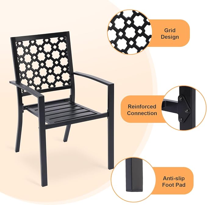 Patio Dining Chairs Set of 6, Stackable Metal High Back Chairs Set - Image 6