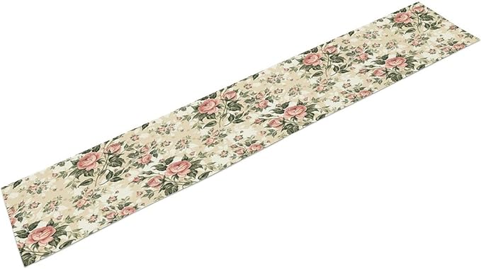 Rose Floral Table Runner,Vintage Watercolor Spring Summer Seasons Flowers Table Decoration for Wedding Holiday Indoor Outdoor Home Party 13x120in