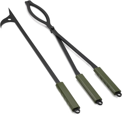 Stanbroil 28" Firewood Tongs and Fire Poker Set, Large Campfire Tongs Tool Set for Fireplace and Camping Fire Pit Wood Stove Indoor & Outdoor Use