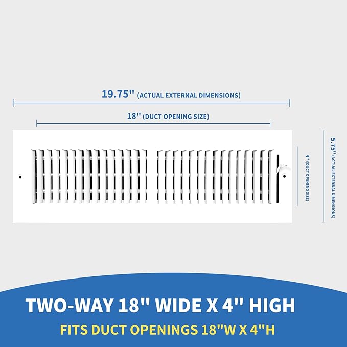 18x4 Vent Register [Duct Opening], Vent Covers for Home Ceiling, Two-Way Ventilation Register, Adjustable Solid Steel Wall Register Vent Cover (18"W x 4"H [Duct Opening])