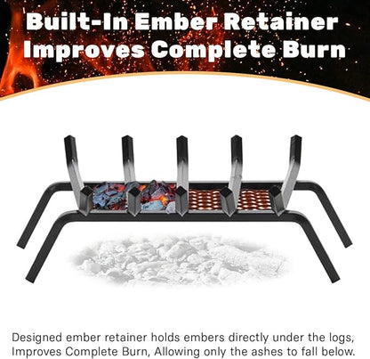 Heavy-Duty Steel Fireplace Grate with Ember Retainer (24 Inch)
