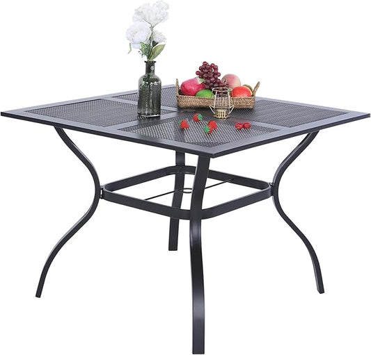 PHI VILLA 37 Inch Outdoor Dining Table Metal Steel Mesh Patio Dining Table Umbrella Table with 1.57" Umbrella Hole (Mesh)