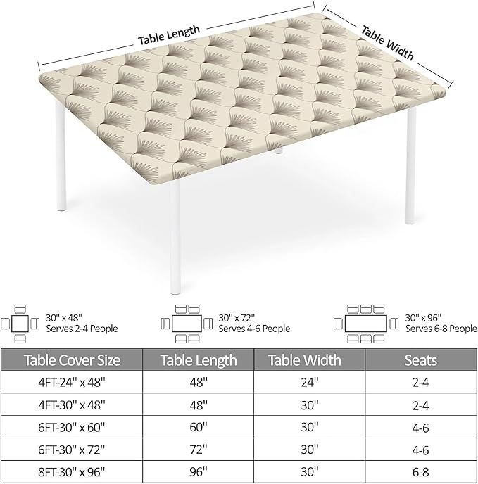 Rectangle Table Cloth Cover Waterproof Elastic Fitted Polyester Fitted Tablecloths for 4 Foot Tables for Indoor,Picnic, Camping, Outdoor （48" x 30"，Sector Geometry）