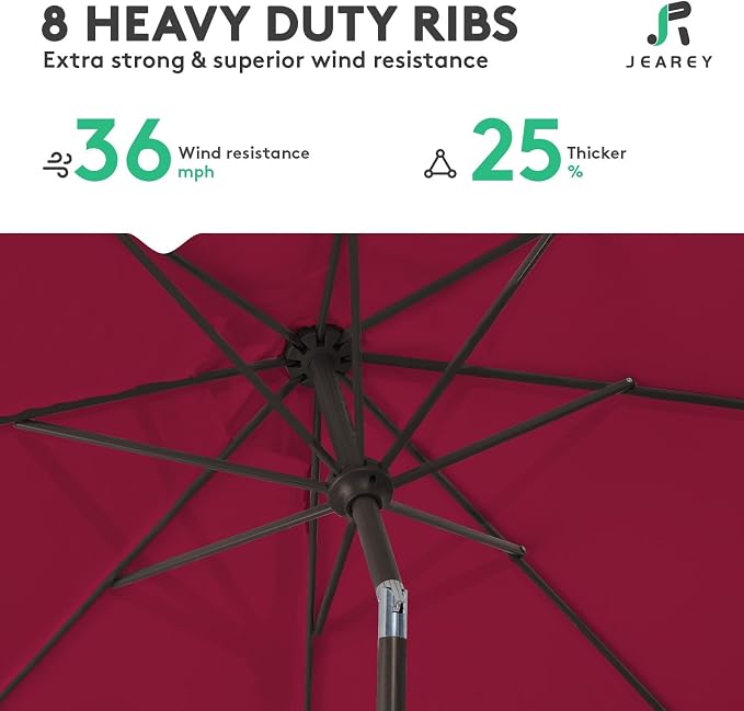 JEAREY 9FT Outdoor Patio Umbrella, Market Umbrella, Dark Red | Outdoor Table - Image 5