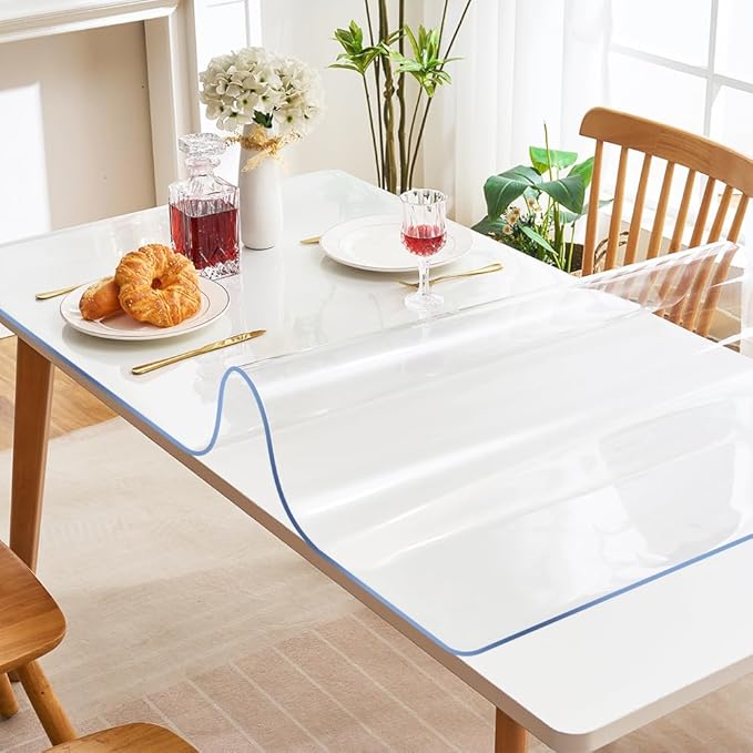 Rectanglar 25x63 in Clear Plastic Table Protector Desk Cover Chair Mat Thicken Transparent Desk Pad Mat Table Cover Protector Table Pad Tablecloth Cloth for Coffee Table Writing Desk Topper Waterproof