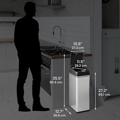 iTouchless 50 Liter / 13 Gallon Kitchen Trash Can with Lid & Odor Filter – Motion Sensor Stainless Steel Garbage Bin for Home, Office, or Garage – Slim, Large Capacity Design