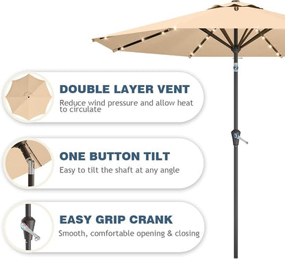 9FT Patio Umbrella with Solar Lights, Outdoor Market Umbrella with Tilt and - Image 4