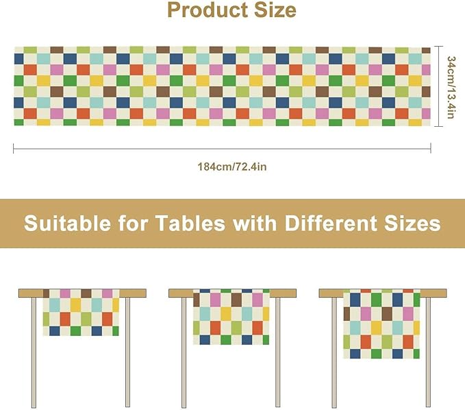 Colorful Checkered Table Runner, Vintage 60s 70s Cute Modern Geometric Table Runner for Party Kitchen Dining Home Outdoor Banquet 13x70in