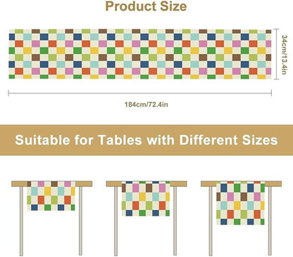 Colorful Checkered Table Runner, Vintage 60s 70s Cute Modern Geometric Table Runner for Party Kitchen Dining Home Outdoor Banquet 13x108in