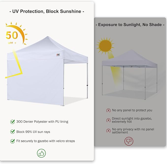 ABCCANOPY Instant Canopy SunWall 10x10 FT, 1 Pack Sidewall Only, No Frame or Top, Orange