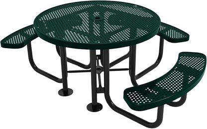 COATEDOUTDOORFURNITURE Heavy-Duty Portable Outdoor Picnic Table with Umbrella Hole, Punched Steel Patio Dining Furniture Made in America (46" Round Top, Dark Green)