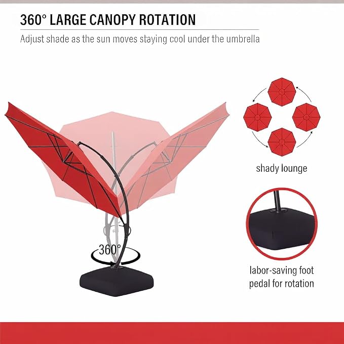 Outdoor Patio Umbrella with Base included, 11 FT Deluxe Curvy Cantilever - Image 6