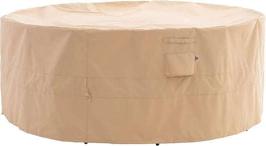 WJ-X3 Round Patio Furniture Cover, 62" D x 31" H, Waterproof, UV Resistant, Anti-Fading Outdoor Cover for Round Dining Table and Chairs Set, Beige