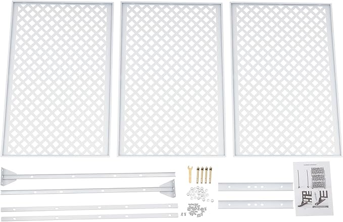 75" H×35" W Decorative Outdoor Privacy Screen with Stand, Outdoor Decor Privacy Fence Screen Metal Fence Panels, Free Standing Metal Divider for Patio Lawn Deck (White-Small Square)