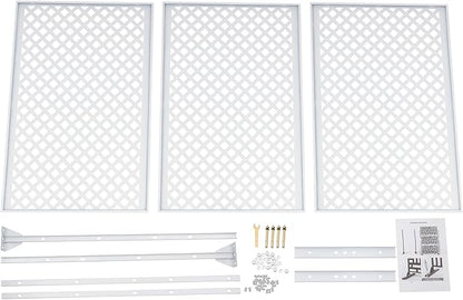 75" H×35" W Decorative Outdoor Privacy Screen with Stand, Outdoor Decor Privacy Fence Screen Metal Fence Panels, Free Standing Metal Divider for Patio Lawn Deck (White-Small Square)