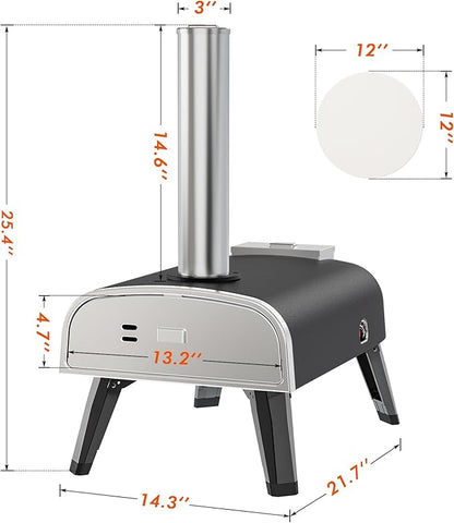 Outdoor Pizza Oven aidpiza 12" Wood Pellet Pizza Ovens With Rotatable Round Pizza Stone Portable Wood Fired with Built-in Thermometer Pizza Stove for Outside Backyard Camping Picnics