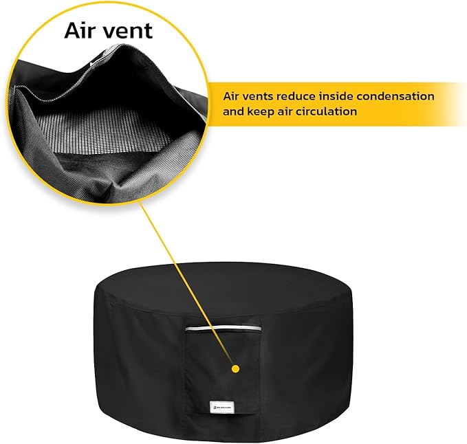 Seal Skin Covers Outdoor Fire Pit Cover – Round 28” Dia X 16”H, Heavy Duty Waterproof Fabric with PVC Coating, Windproof, Tear & Weather Resistant Fire Table Cover for Patio, Black