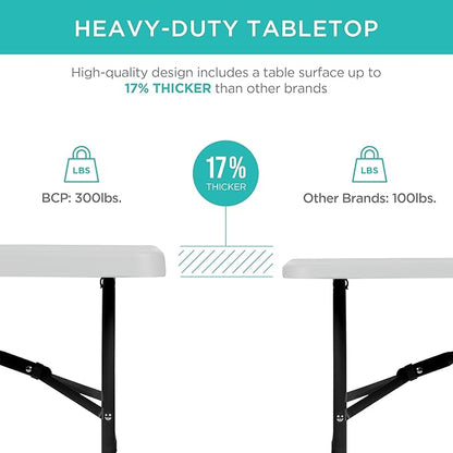 Best Choice Products 4ft Plastic Folding Table, Indoor Outdoor Heavy Duty Portable w/Handle, Lock for Picnic, Party, Camping - Light Gray