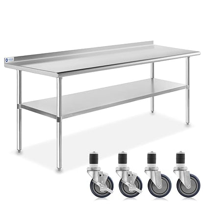 GRIDMANN Stainless Steel Table 72 in. x 30 in., NSF Commercial Kitchen Prep & Work Table w/Backsplash and Wheels