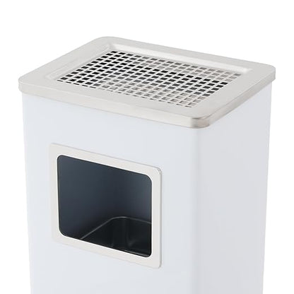 Trash Can with Lid Outdoor Indoor Stainless Steel Commercial Garbage Bin Waste Container with Inside Barrel for Patio Yard Garage, White