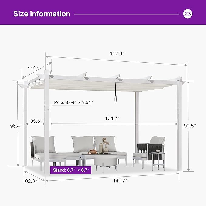 PURPLE LEAF Outdoor Pergola 10' x 13' White Pergola, Double Canopy, anchored - Image 3