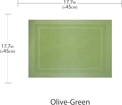 PIGCHCY Heat Insulation Non Slip Plastic Placemats,Washable Easy to Clean Woven Vinyl Kitchen Stain Resistant Placemats for Dining Table Set of 6 (Olive Green)