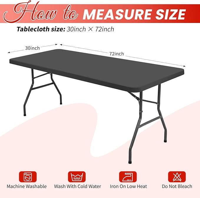 6 Pack Stretch Fabric Table Top Cap Cover, Gray Table Covers fits 6' Tables, Washable Elastic Universal Rectangle Tablecloth Protector for Indoor Outdoor Party Picnic Wedding (30" W x 72" L)