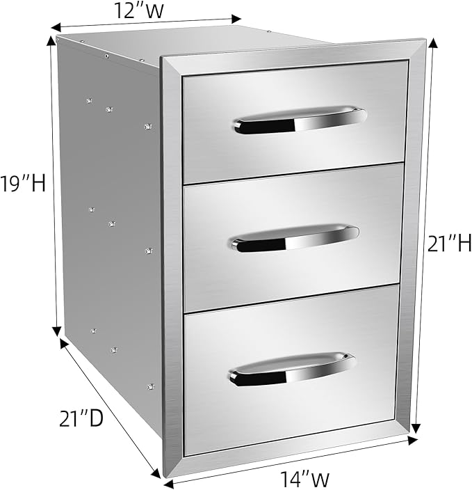 Outdoor Kitchen Drawers, Box Frame Style Flush Mount BBQ Drawer w/Stainless Steel Handle, BBQ Island Drawers For Patio Grill Station,Three Drawers