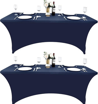 2-Pack 6ft Spandex Table Covers for Rectangle Standard Folding Tables - Wrinkle Resistant Stretch Tablecloths - Ultimate Fitted Table Protector for Parties, Trade Shows, Banquet