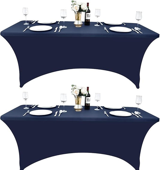 2-Pack 8ft Spandex Table Covers for Rectangle Folding Tables - Washable Elastic Tablecloth - Ultimate Fitted Table Protector for Birthday Parties, Trade Shows, Banquet