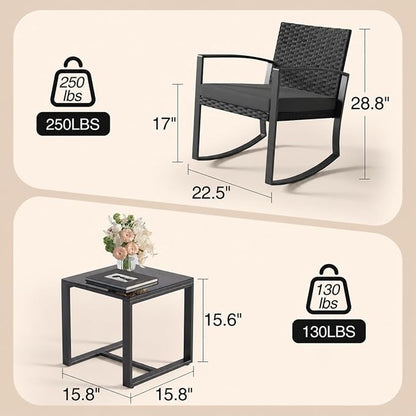 Qsun 3 Pieces Patio Furniture Set Rocking Bistro Set, Outdoor Patio Furniture - Image 2