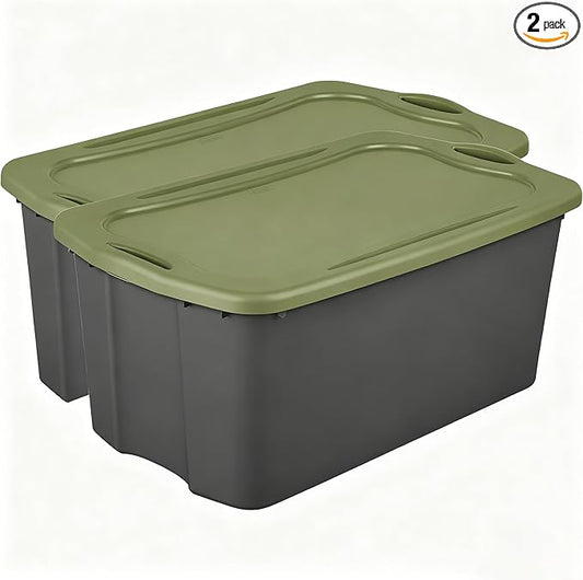 (2 Pack) 30 Gallon Plastic Storage Bin – Full-Grip Handles, Easy-Carry Stackable Heavy Duty Organizer for Home, Garage, Closet & Dorm (Gray & Green)