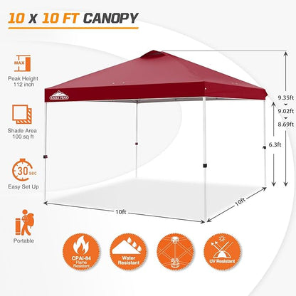 EAGLE PEAK Pop Up Canopy Tent with Wheeled Carry Bag, 8 Stakes, 4 Ropes, 4 Weight Bags, Easy Set Up Tent Canopy, 10x10 ft, 100sqft of Shade, Burgundy