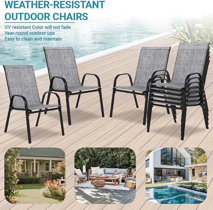 Patio Chairs Set of 6, Breathable Textilene, Weatherproof Frame, Quick Setup - Image 5