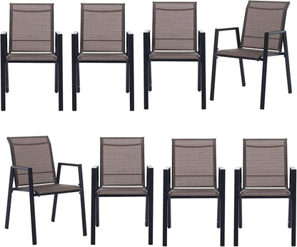 Outdoor Patio Chairs Set of 8, Mocha Stackable Outdoor Chairs, Lightweight - Image 7
