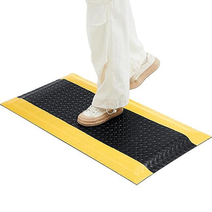Timgle Anti Fatigue Mats Industrial 1.67 'x 3.25' Heavy Duty Commercial Grade Diamond Plate Vinyl Non Slip Safety Ergonomic Floor Mat Black with Yellow Border 7/8 Inch Thick Sponge for Work Stand