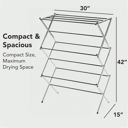 Displays By Jack Portable Collapsible Clothing Dryer Rack, Foldable Drying Rack for Clothes, Lingerie, Towels, Linens, Laundry Home Apartment Must Haves, Metal Chrome Finish