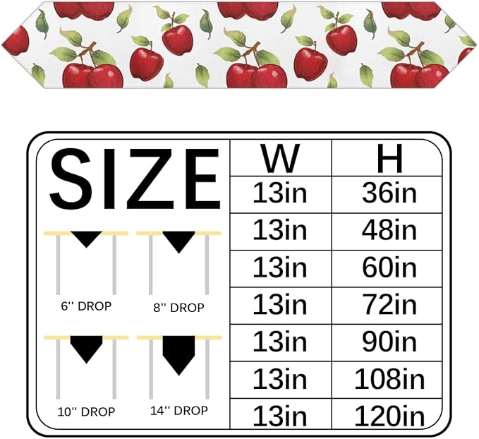 Apples Leaves Table Runners 36 Inches Long Table Runner Washable Kitchen Dining Tabletop Decor for Indoor Outdoor Party Wedding Dining Room Coffee Table Decoration 13x36 Inch