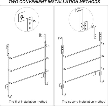 Over The Door Towel Rack, 304 Stainless Steel Towel Racks for Bathroom with 3-Tier Adjustable Pole, 2 Punch-Free Screw Stickers, 22.83 * 17.71-29.52 * 6.14 Inch, Silver