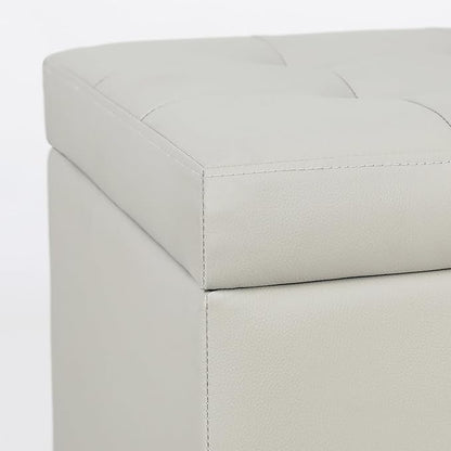 Homebeez Tufted Faux Leather Storage Ottoman Square Cube Foot Rest Stool with Flip Top, Elephant Grey